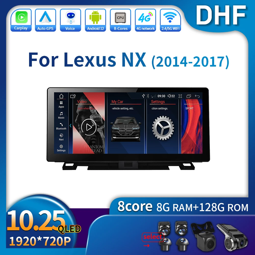 Автомобильный радиоприемник DHF 10 25 дюйма Android 12 для Lexus NX 2014-2017 Беспроводной