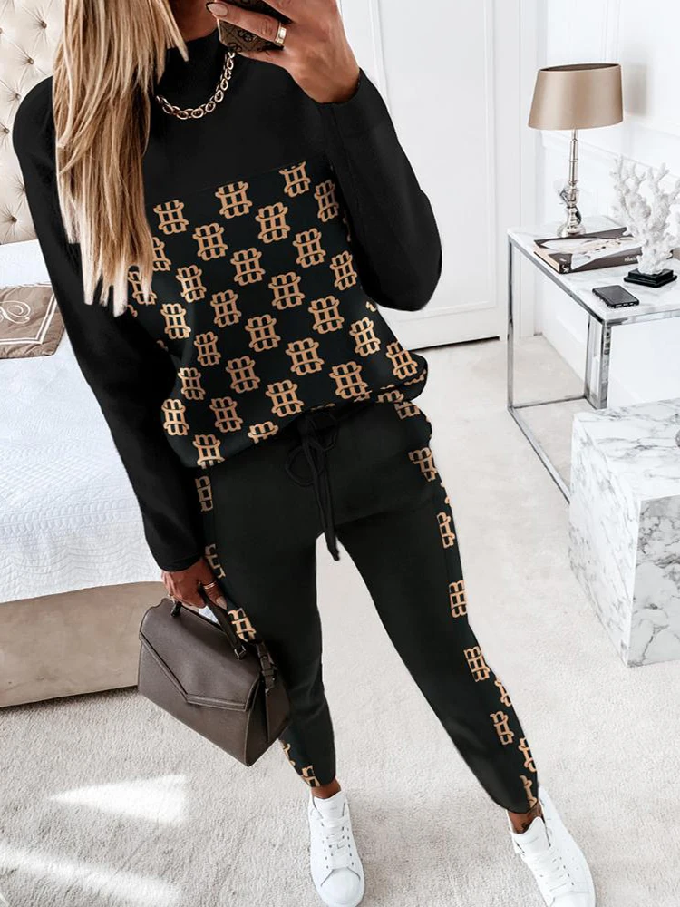 

2022 AutumnTwo Piece Sets Womens Letter Print Long Sleeve Top & Pants Set Outifits Fashion Tracksuits Casual Elegant Female Outf