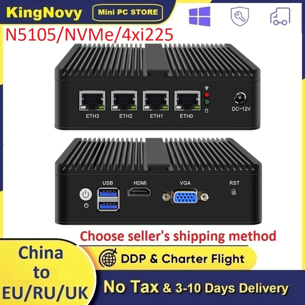 

Мини-роутер N5105, 11 поколения, Intel i225 2,5G LAN pfSense брандмауэр, 2xDDR4 M.2 NVMe, виртуальная машина OPNsense