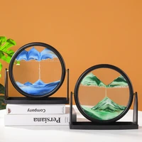 3d rotatable moving sand art picture round glass deep sea sandscape in motion display flowing sand frame sand painting