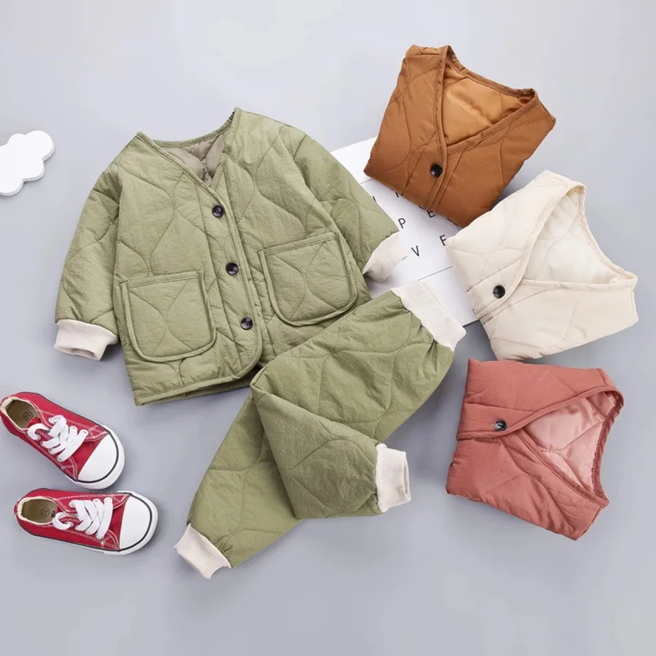 

New Winter Children Keep Warm Clothes Autumn Kids Boys Girls Thicken Cotton Jacket Pants 2Pcs/sets Baby Infant Casual Tracksuits