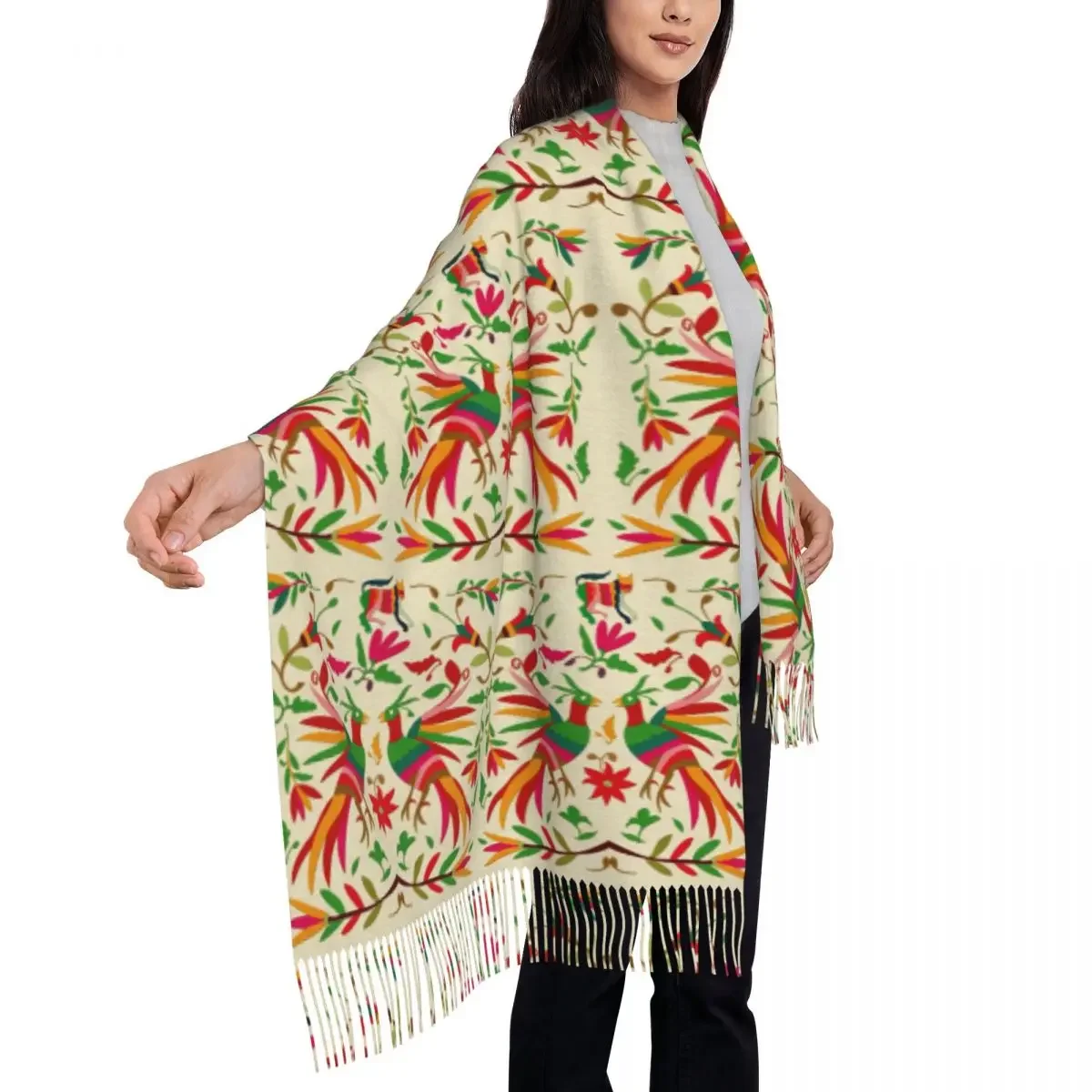 Шали Otomi с вышивкой в виде мексиканских цветов Мягкая Этническая текстурная шаль
