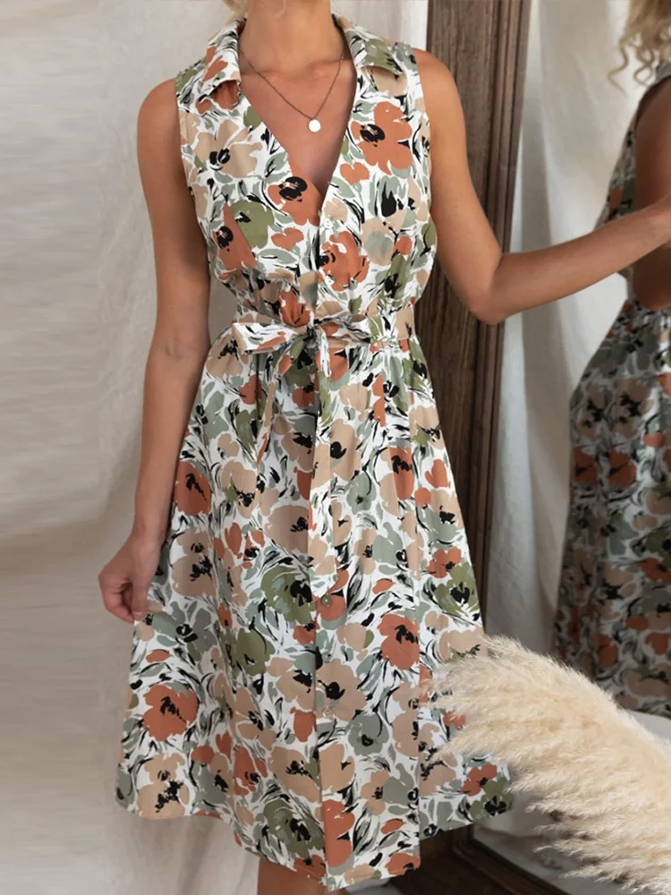 

Платье женское длинное с V-образным вырезом, элегантное модное шикарное повседневное пикантное в стиле бохо, без рукавов, с принтом, на лето