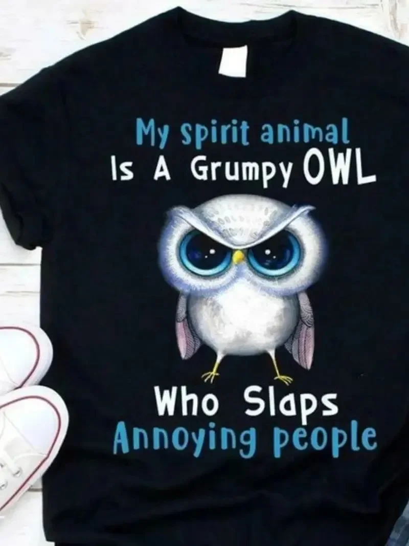 Новая женская модная повседневная свободная футболка с принтом Совы и букв в