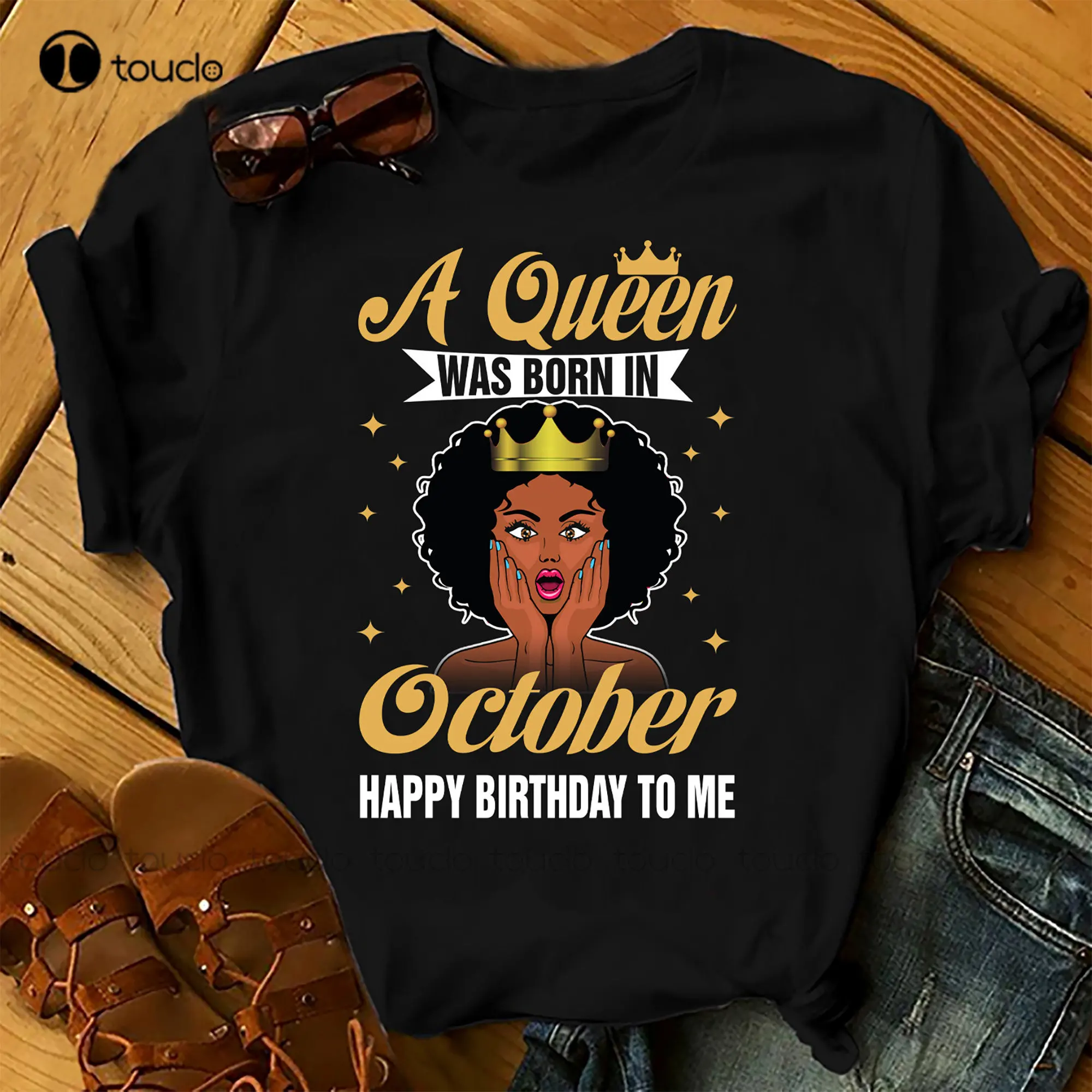 

A Queen Was Born In October Shirts Women Birthday T Shirts Summer Tops Beach T Shirts White T Shirts For Men Xs-5Xl Custom Gift