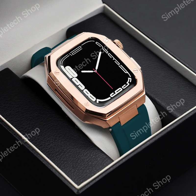 New Modification Mod Kit for Apple Watch Band Case 8 7 45mm 44mm Luxury Metal Bezel Frame Smart WatchBand for IWatch 6 5 4 Strap