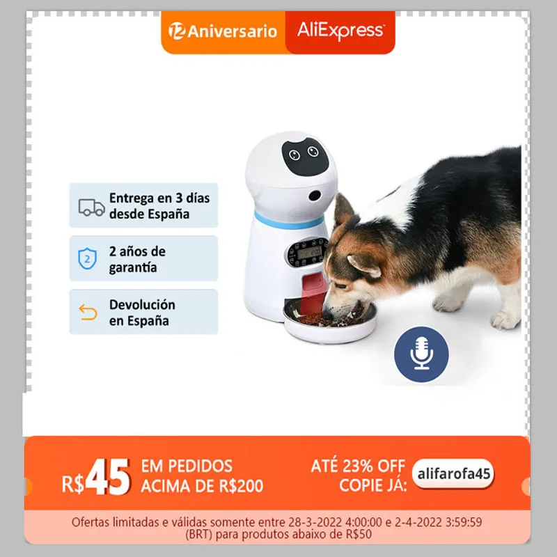 

3L Pet Cat Dog Automatic Feeder Pet Food Dispenser With Voice Recording Dog Cat LCD Screen Dispensers feeding regularly 4 Times