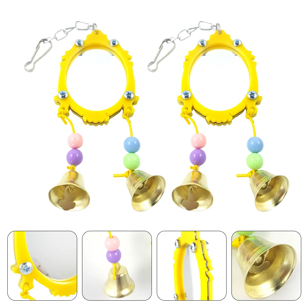 

Креативные зеркала для попугаев с колокольчиками, износостойкие игрушки для попугаев (желтые), 2 шт.