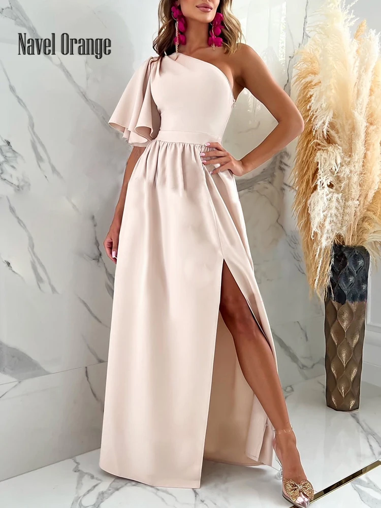 

Dresses Woman Summer 2022 Clothing Solid Backless Ladies Maxi Dress Skew Collar One Off Shoulder New Sexy Party Dress Streetwear