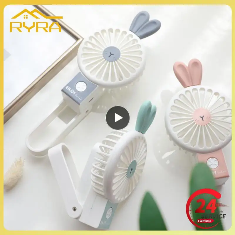 

Summer Cute Rabbit Hand Held Fold Portable Mini Fan Handheld USB Chargeable Desktop Fans Summer Cooler For Outdoor Travel Office