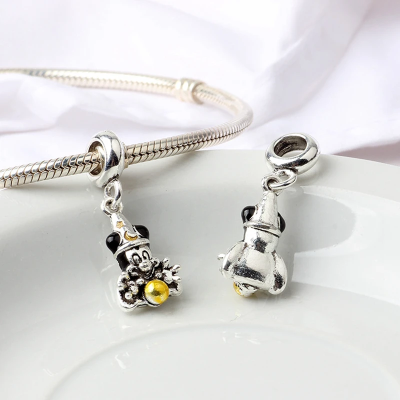 Disney Yellow Enamel Shoes Mickey Mouse Pendant Fit Original Pandora Charms Bracelet Women Red Dress Minnie Beads Kid DIY Bijoux images - 6