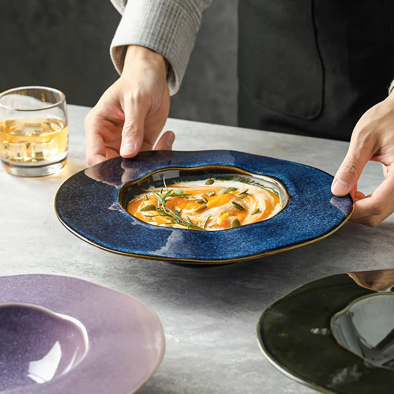 

Креативная керамическая глазурованная тарелка для макаронных изделий, соломенная шляпа, Необычные столовые тарелки для супа и лапши, столовая посуда для ресторана и кухни