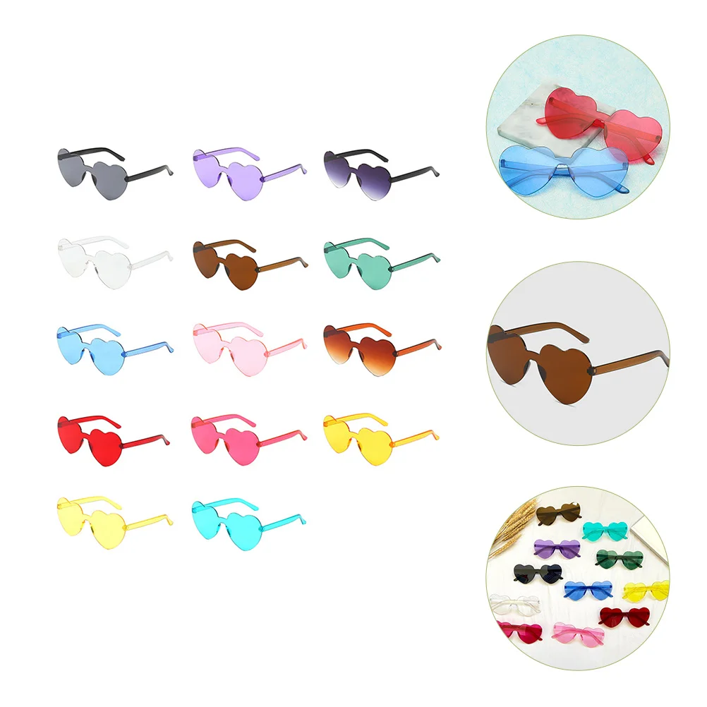 

Sunglasses Heart Frameless Rimless Party Glasses Color Candy Shaped Kids Supplies Eyewear Hawaiian Love Trendy Tropical Beach