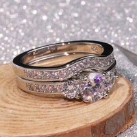 925 silver women fashion 2 pcsset jewelry size 5 10 rings cubic zirconia