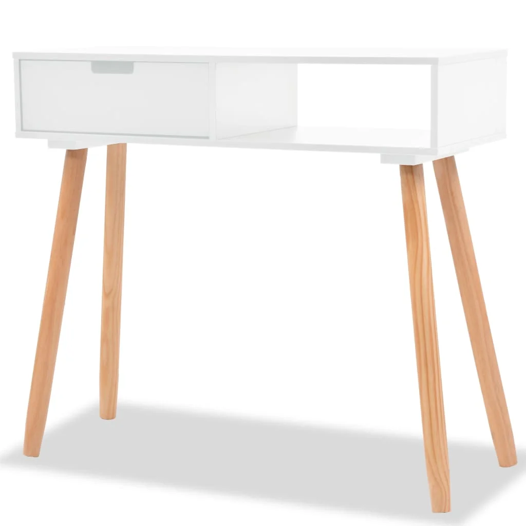 

Console Table, Solid Pinewood End Table, Bedrooms Furniture White 80x30x72 cm