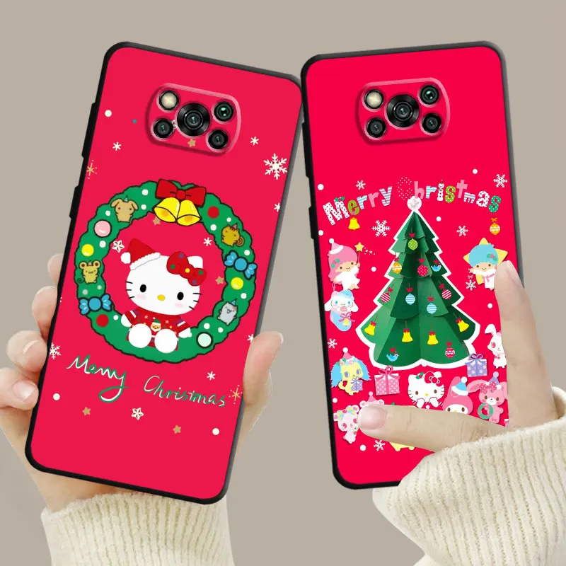 Чехол для телефона Xiaomi POCO X3 NFC X4Pro X5 M3 F5 Pro F1 Mi 11 12 Lite 13 10T 11T 12X 9 9T Red Christmas Hello Kitty Family