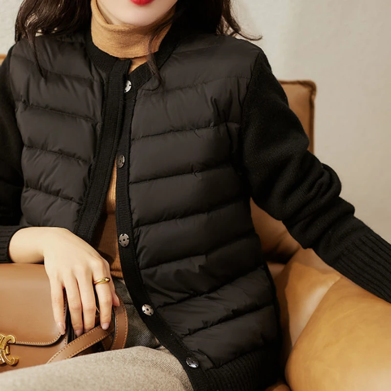 Women's Long Sleeve Knitted Jacket Short Cotton Coat Autumn Winter Warmth Korean Fashion Simple Japanese Style Office Lady Za