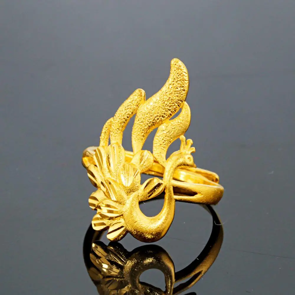 

HOYON Vietnam Shajin New Peacock Opening Adjustable Ring Ladies Jewelry Real 100% 14K Gold Color Jewelry for Woman
