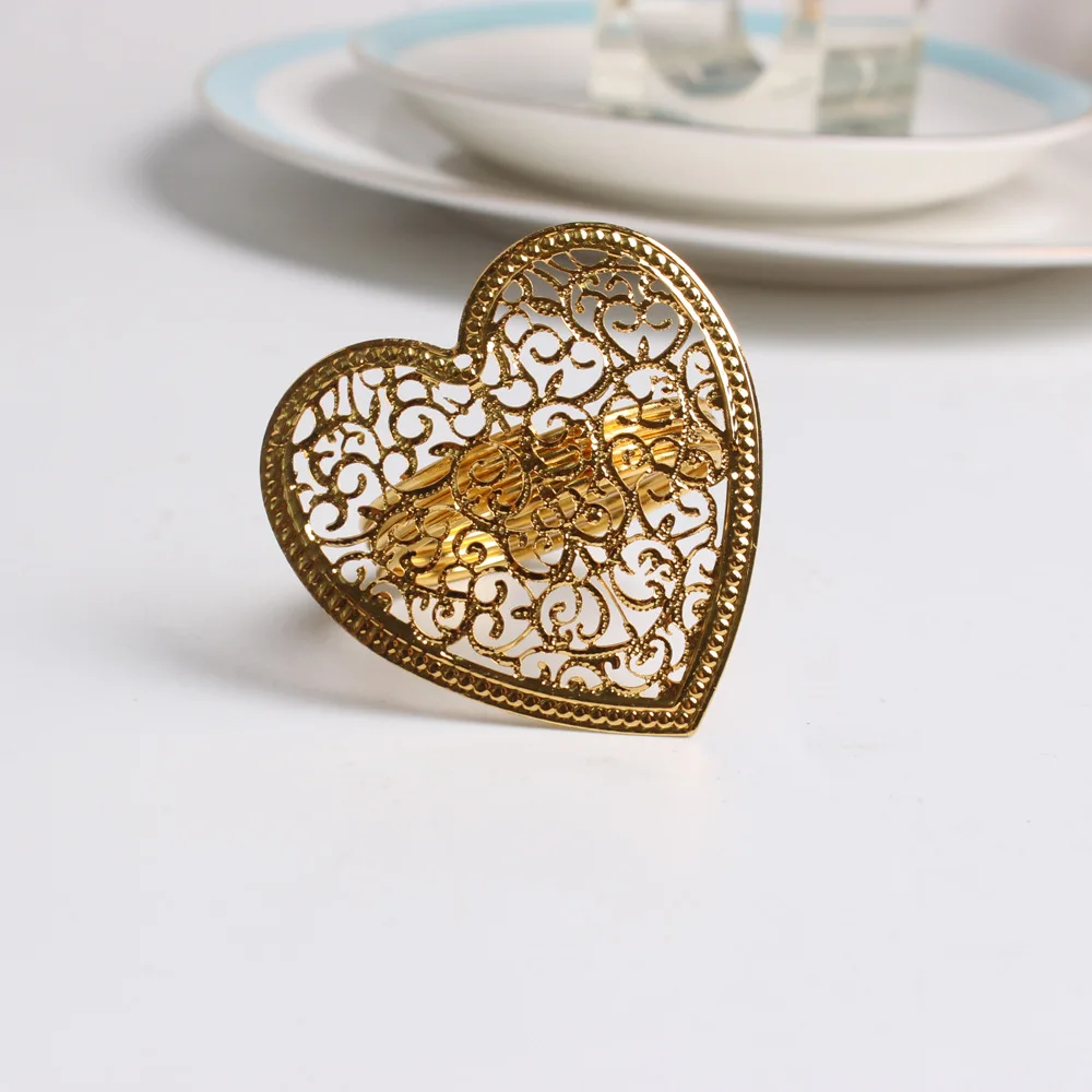 

12PCS/heart-shaped napkin ring peach heart napkin buckle Valentine's Day table accessories golden love napkin ring