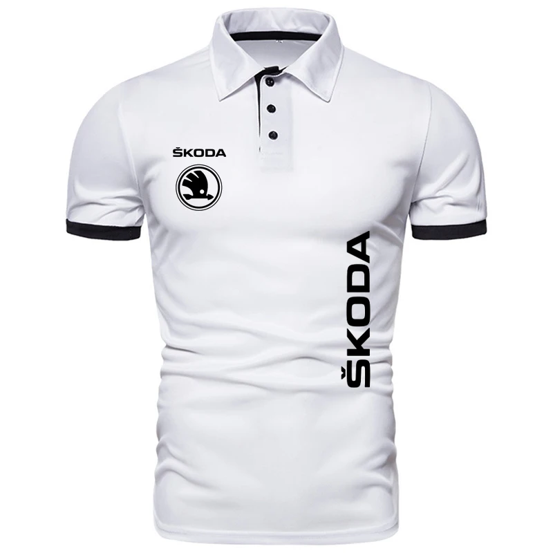 

Fashion Mens polos shirt Cotton Short sleeve polos Skoda car logo print button up Design Breathable summer Men's Shirts