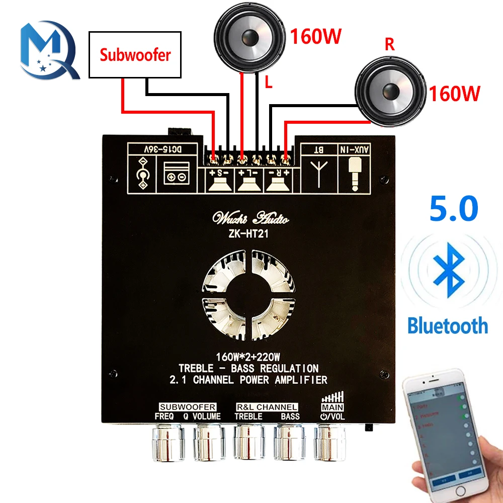 

Усилитель мощности звука TDA7498E, 160 Вт + 160 Вт, эквалайзер Bluetooth 5,0, стерео сабвуфер, Hi-Fi, цифровой музыкальный домашний кинотеатр класса D, AUX