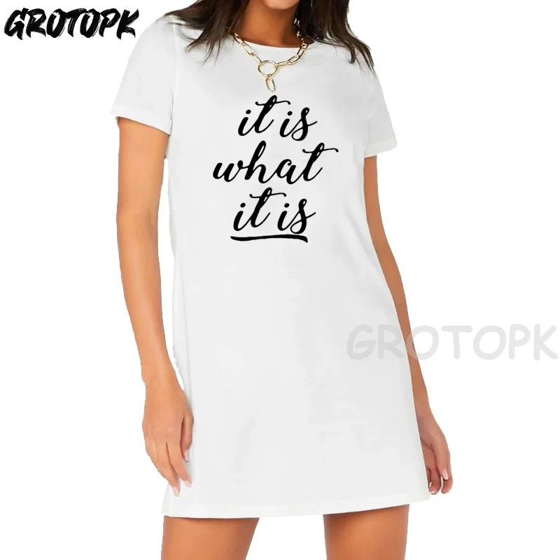 

It Is What It Is Letter Fashion Print Women's Dress 2022 Summer Short Sleeve Dress Harajuku Korean Vintage Dress Gothic Clothes