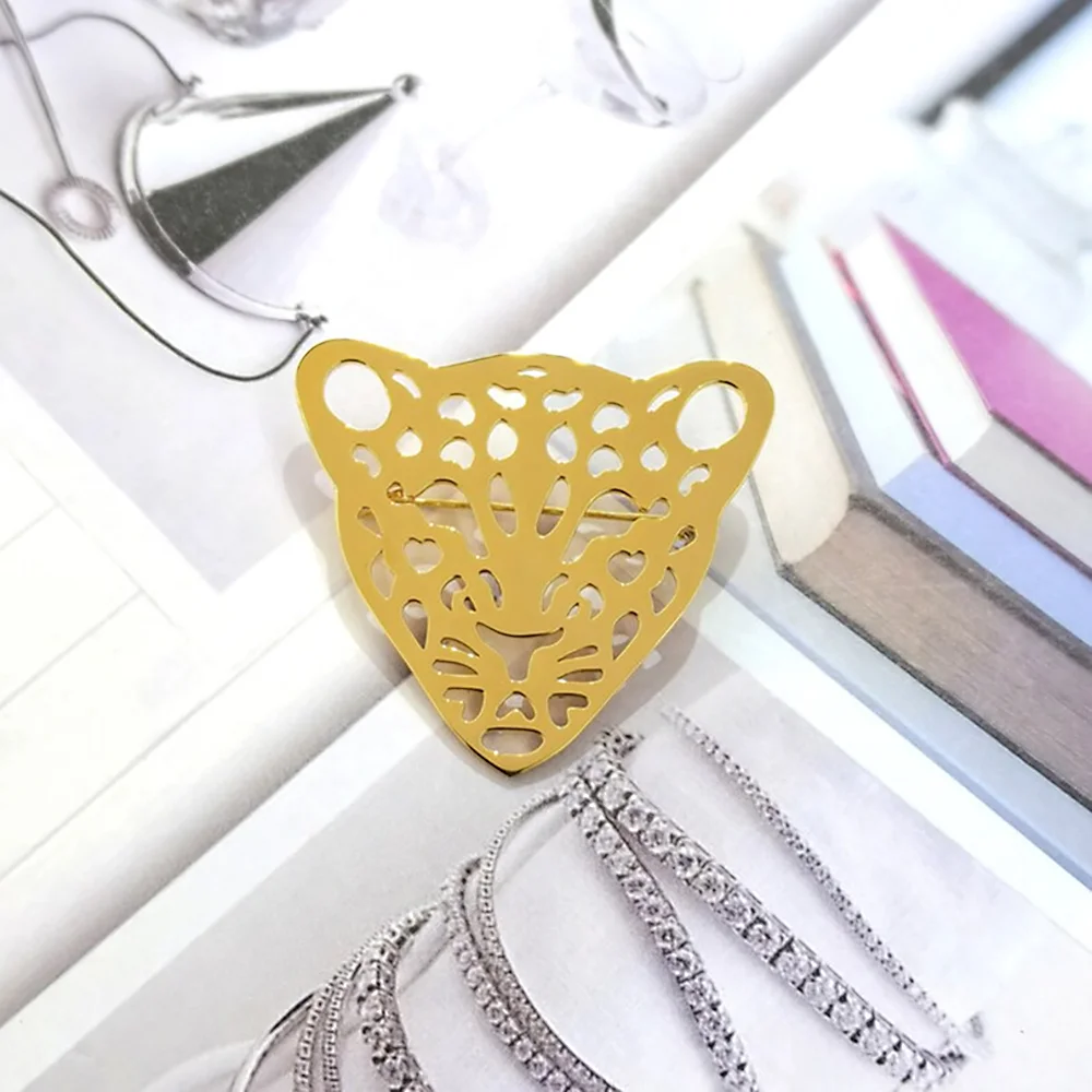 

Punk Men's Brooch Polished Hollow Out Leopard Head Brooches Personality Jewelry Party Accessories Gifts for Friends Direct Sales