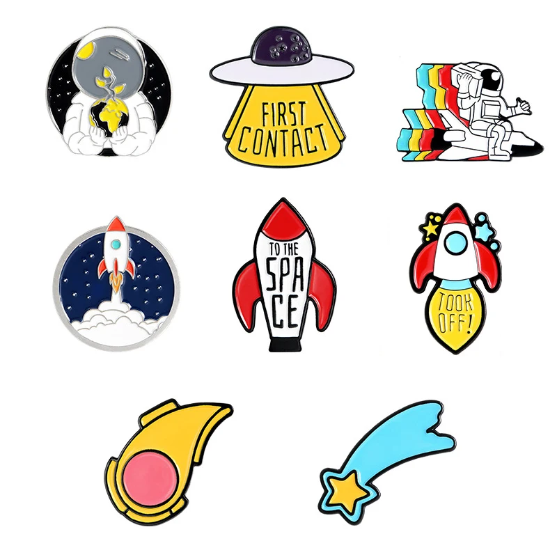 

Spaceman Astronaut Rocket Pins Student Cartoon Aerospace Series Pins Backpack Clothing Alloy Enamel Lapel Pins Brooches
