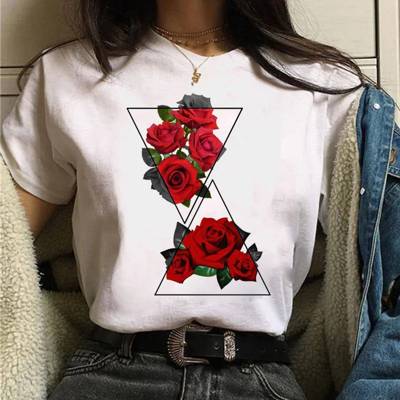 

Red Rose Graphics Print T Shirt New Fashion Women T Shirt Casual Short Sleeve Tops Female Funny T-shirt Summer Tee Shirt Clothes