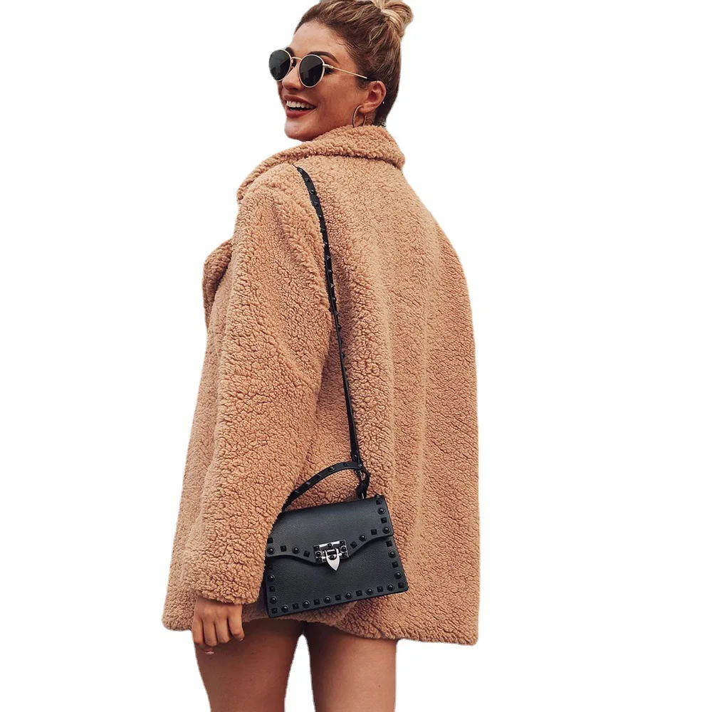 Women's Leather Fur Coat Fall Winter Fashion Plush Coat for Women Faux Fur Coat