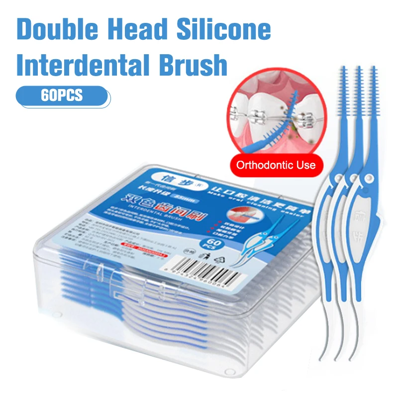 

60Pcs/box Double Floss Head Hygiene Dental PP Interdental Brush Toothpick Oral Care Tools