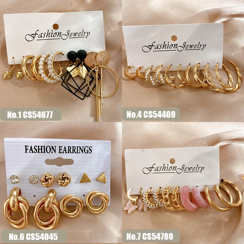 

Women's Ear Hanging Metal Hollow Gold Plated Earrings 17KM Pearl Buckle Earrings Set Butterfly Acrylic Cartoon Jewelry