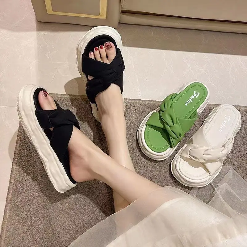 Fairy Style Muffin Thick Sole Cross Slippers France Fashion Summer Women's Beach Shoes Girl Casual Commuter Sandal