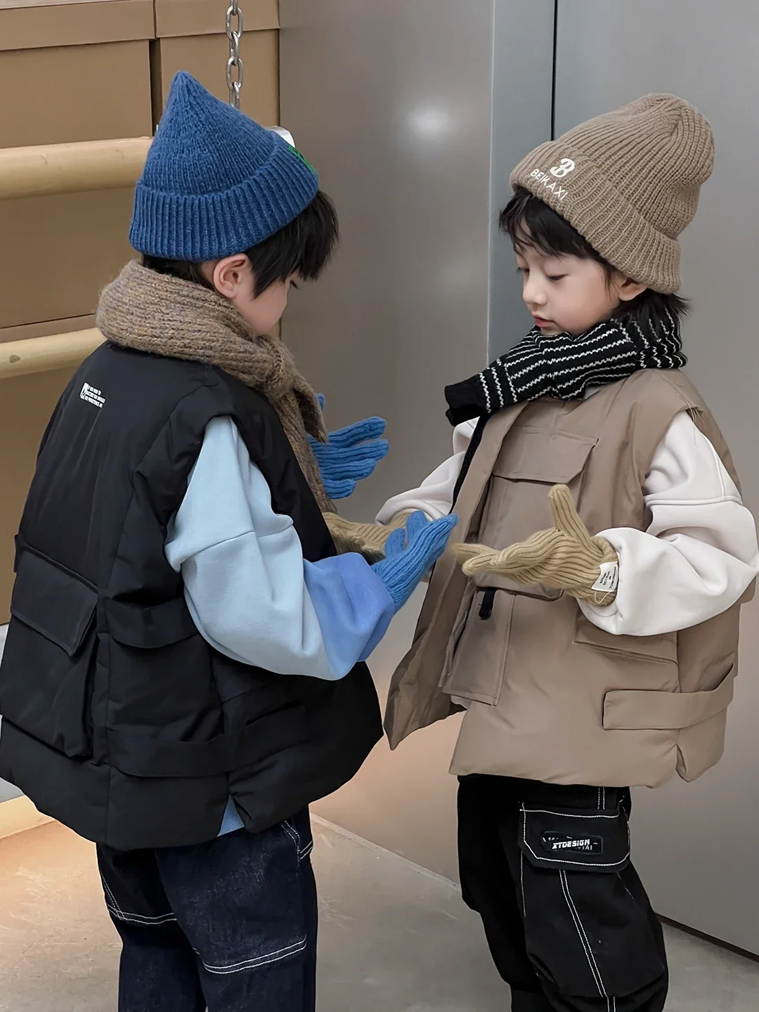 Детская одежда BB рабочая для мальчиков с карманом пуховой жилет новинка зимы 2023