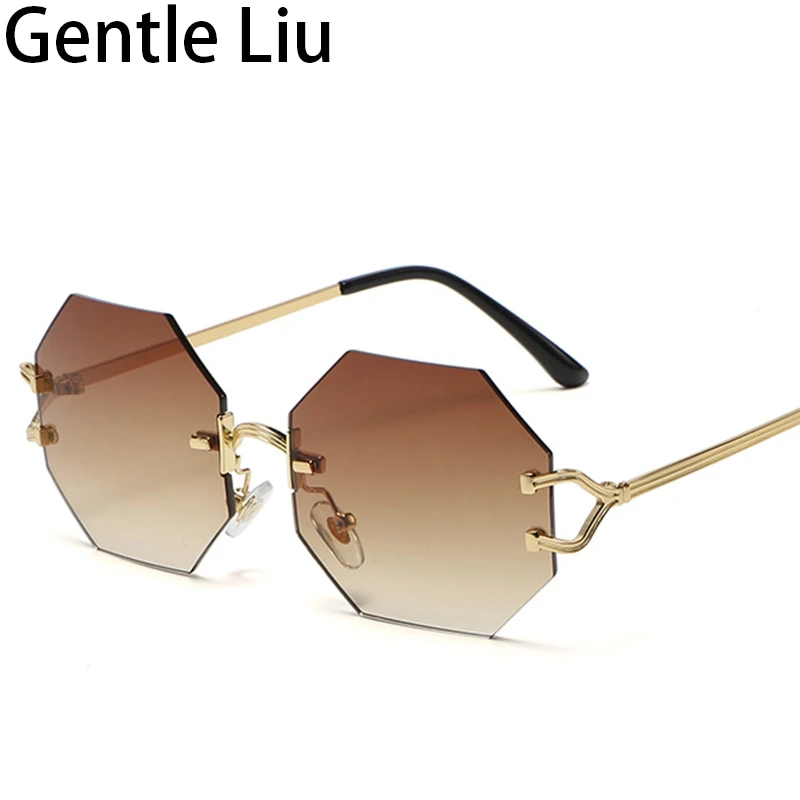 

Polygon Rimless Sunglasses Women 2022 Luxury Brand Frameless Sun Glasses for Men Vintage Eyewear Shades Lunette De Soleil Homme