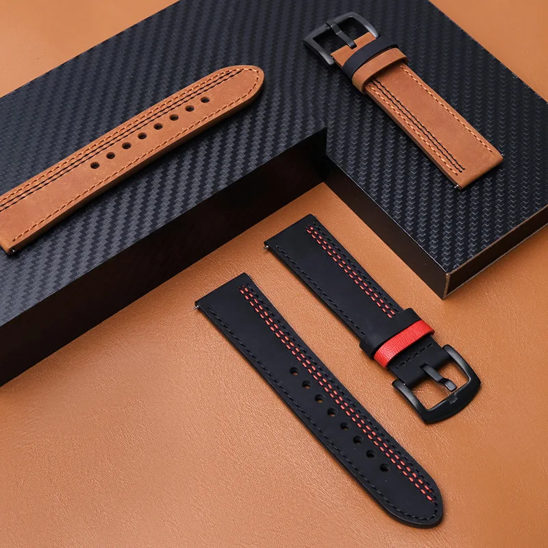 22mm for Huawei GT3/GT2 Retro Crazy Horse Leather Strap For Samsung galaxy watch 3  galaxy watch Leather Strap amazfit GTR 47mm