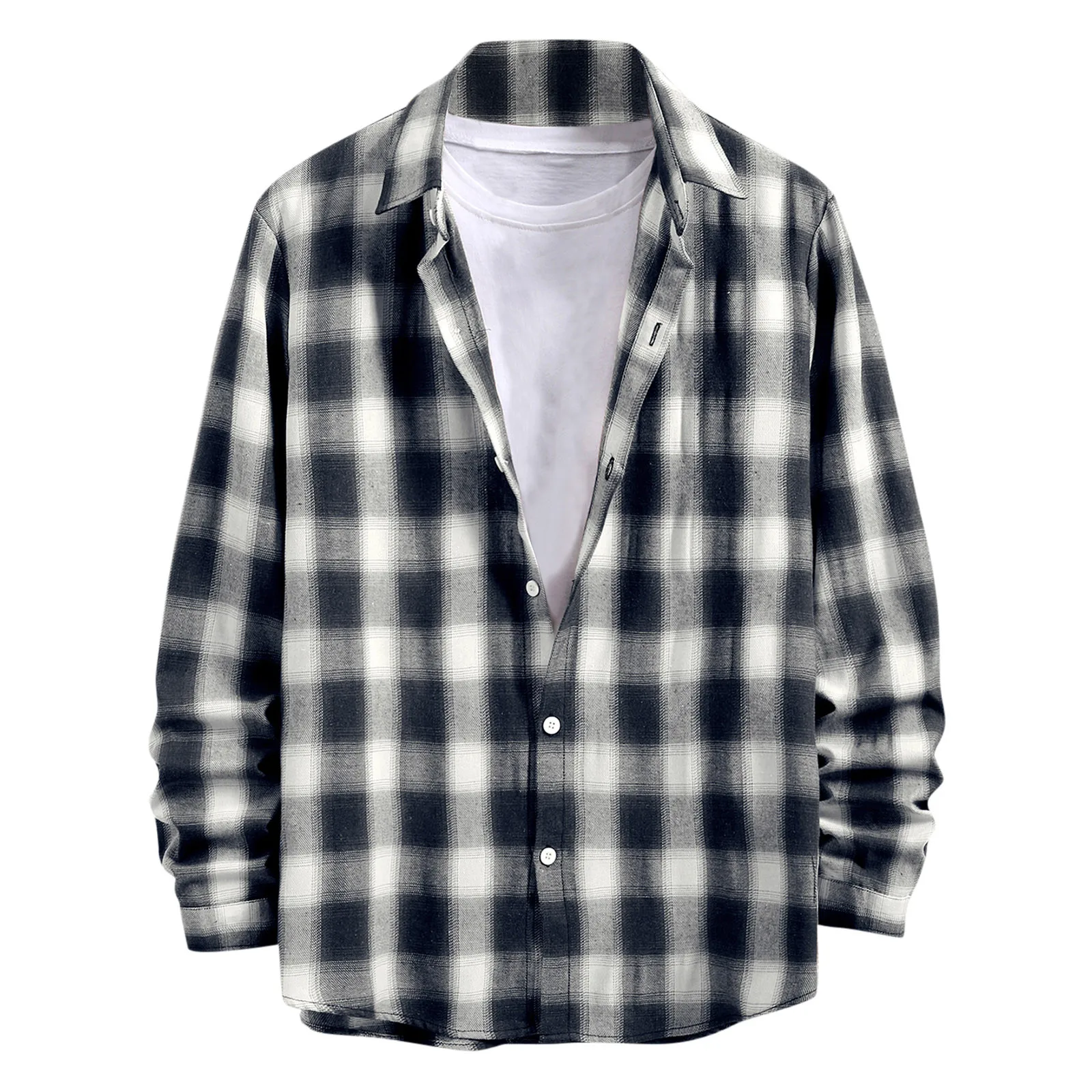 

Men Long Sleeve Casual Turn-Down Collar Plaid Print Single Breasted Popular Autumn Winter Shirt Blouse Mens Shirts