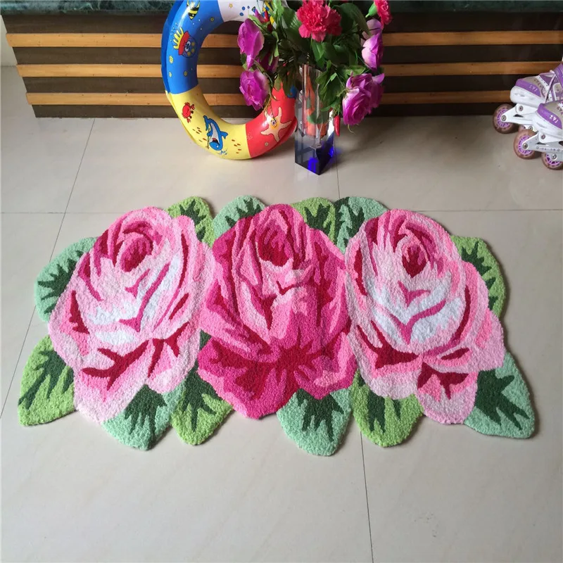 

Длинный ковер с розовыми цветами, 125x65 см, с 3D вышивкой