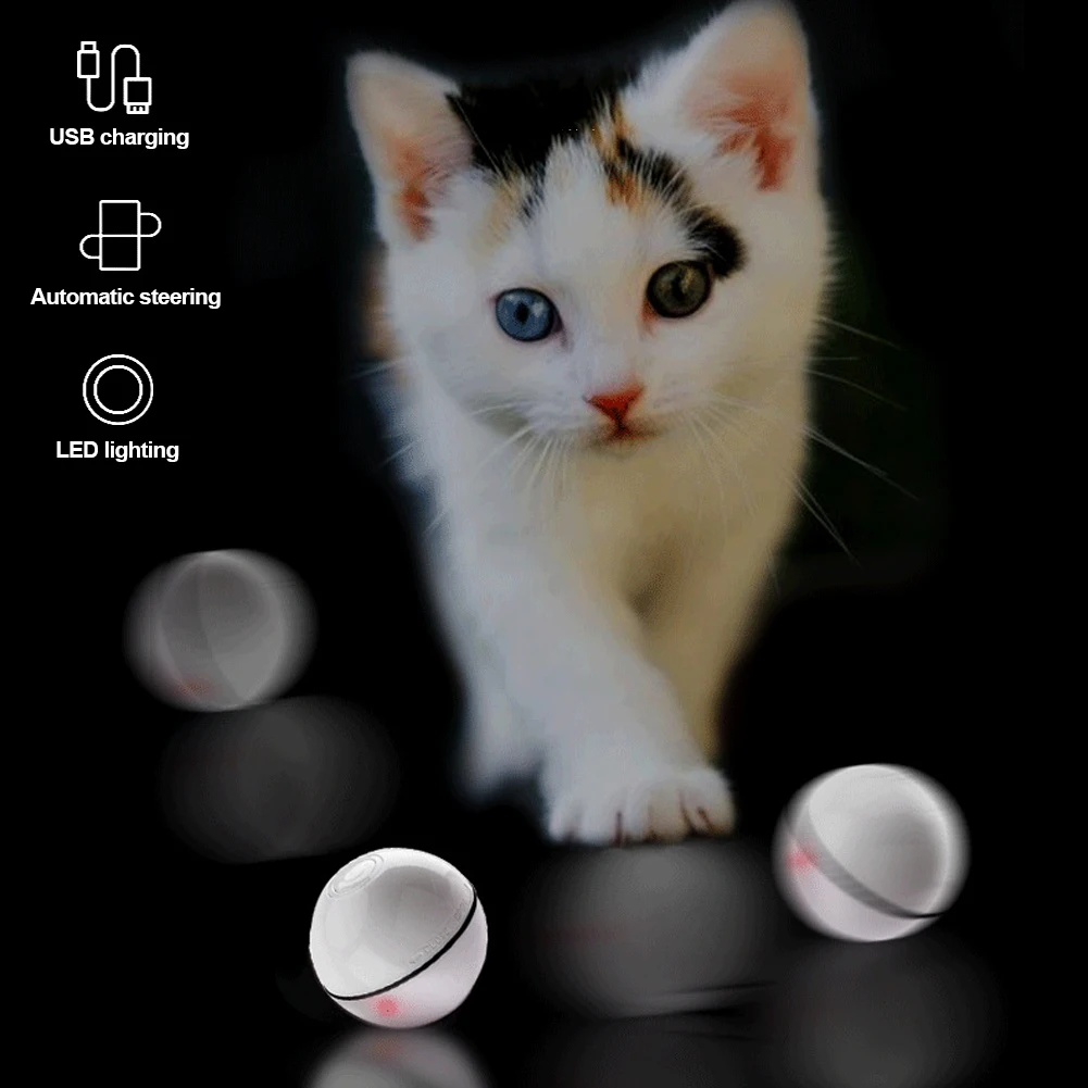 

Smart Cat Interactive Toy USB Charging Automatic Cat Teaser Ball Electric Cat Ball with LED Light Selfmoving Kitten Training Toy