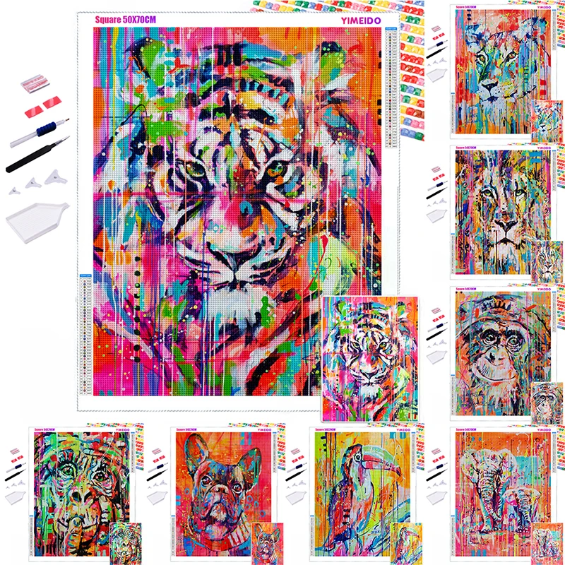 

YIMEIDO Diamond Painting Animal tiger lion Cross Stitch Kit Full zipper bag Diamond Embroidery Mosaic Art Picture of Rhinestones