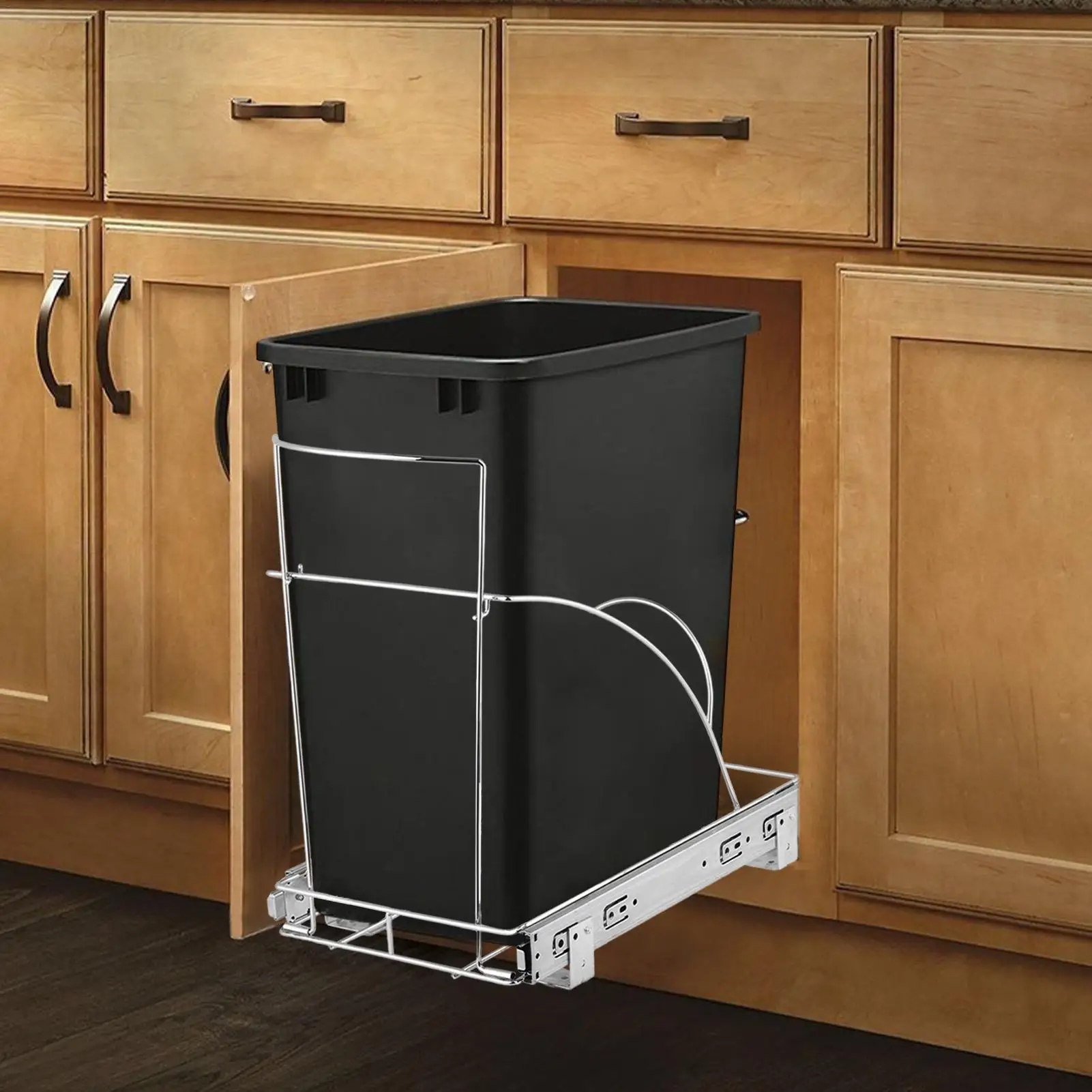 7.6 Gallon Pull Out Trash Can Slides | Garbage Recycling Bins Holder Under Cabinet | Bottom Mount Pu