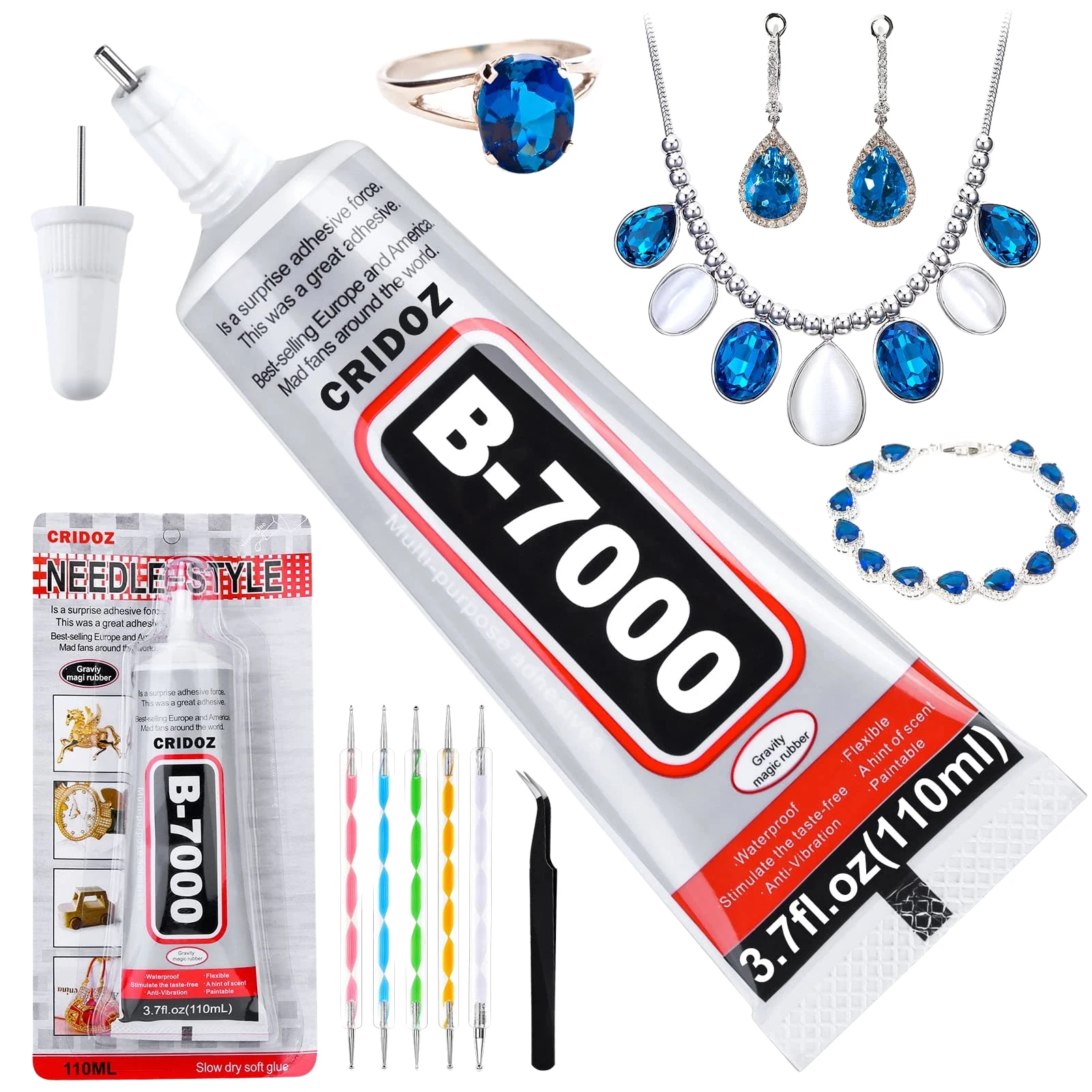 

Adhesive Transparent Semi Fluid Super Glue 3.7fl. Oz/110ml Adhesive For Costume Jewelry Book Binding With 5-PCS Point Drill Pen