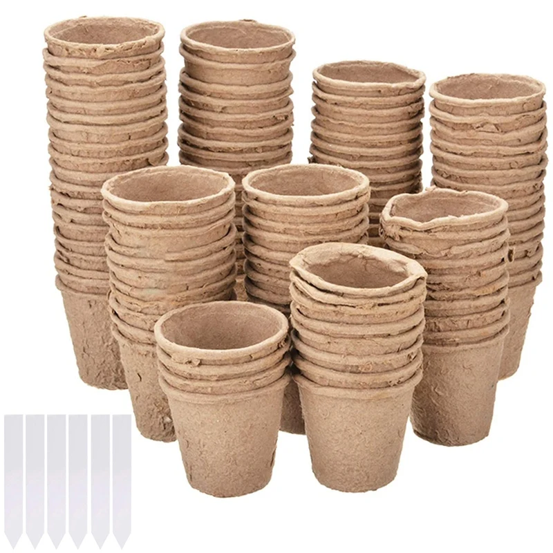 

Peat Pots Plant Starters for Seedling - 60 Packs 3 Inch with 100Pcs Plant Labels, Biodegradable Herb Seed Starter Pots