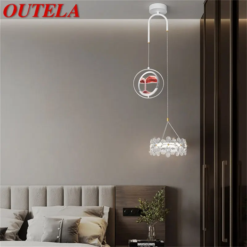 

OUTELA Modern Quicksand Pendant Light LED 3 Colors Creative Devise Crystal Flowers Hanging Lamp for Decor Home Bedroom