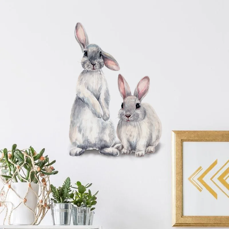 

Two Cute Rabbits Wall Sticker Children's Kids Room Home Decoration Removable Wallpaper Living Room Bedroom Mural 3D Stickers