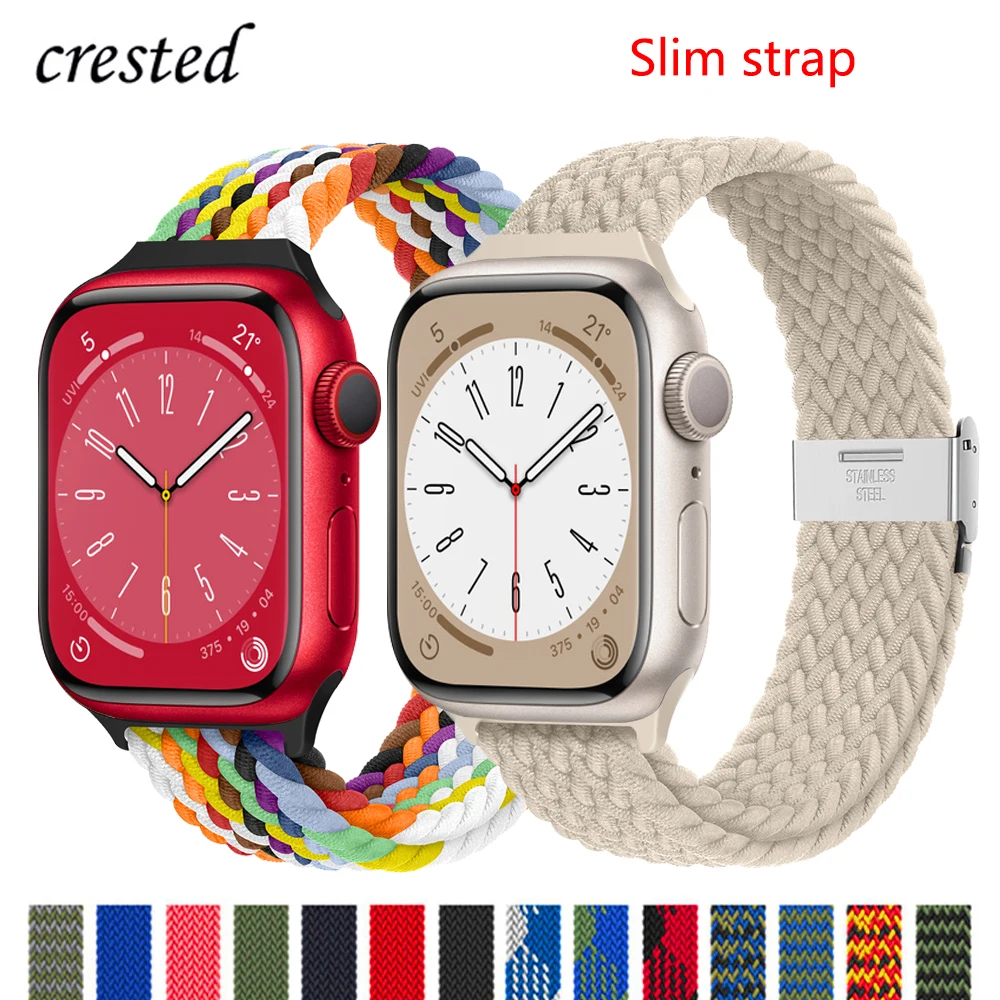 

Slim Braided Solo Loop For Apple watch band 41mm 40mm 44mm 45mm 38mm 49mm Elastic bracelet iWatch series 7 3 6 se 8 ultra strap