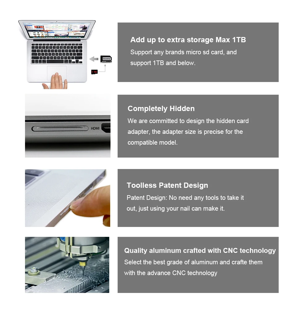 Фото Оригинальный адаптер BaseQi для Lenovo Yoga 900/Yoga710/Yoga720/ideapad/Yoga3, алюминиевый адаптер для карты Micro SD №4