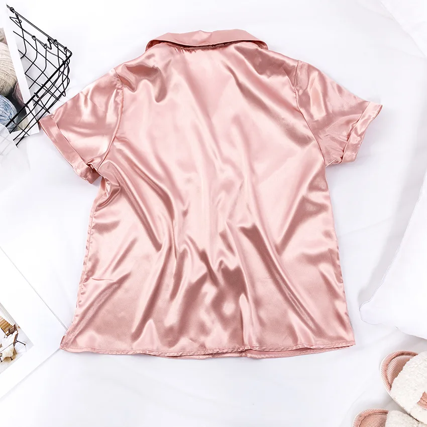 High Quality Pajamas For Women Short Sleeves Silky Satin Lady Pijamas 2 Piece Sets Sleepwear Girls Nightgown