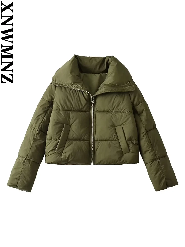 XNWMNZ 2022 Women Fashion Warm Cotton Jacket Jacket Woman Stand Collar Zipper Short Cotton Jacket Female Chic Winter Coat