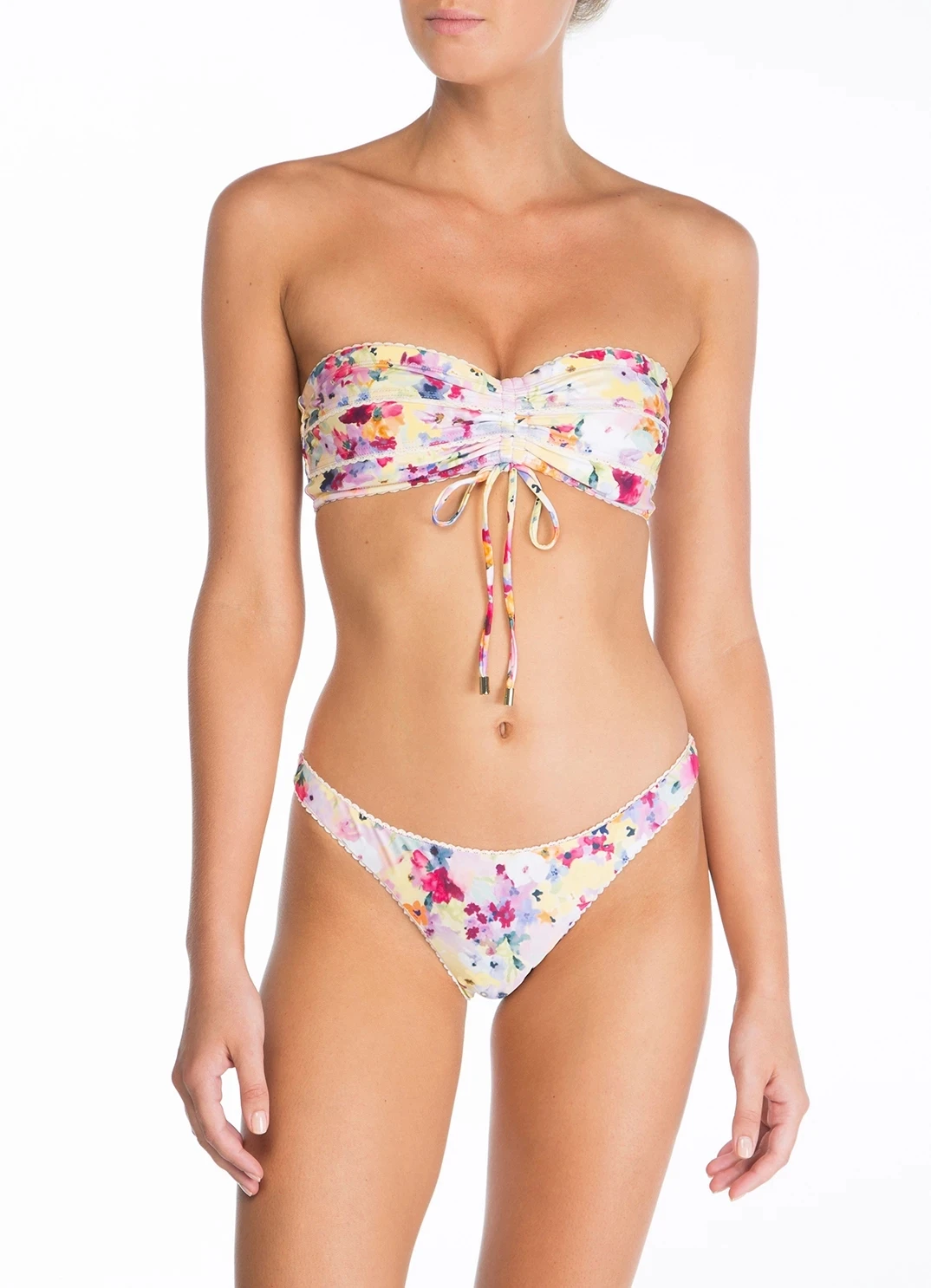 Strapless Women's Bikini Set Wrinkle Printed Top Low Waist Triangle Vintage Beach Swimwear Female Two Piece Swimsuit